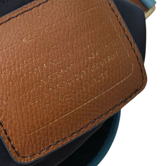 Coach Sawyer Canvas & Tan Leather Crossbody Bag in Blue Jay Front Zipper Pocket - Picture 16 of 16